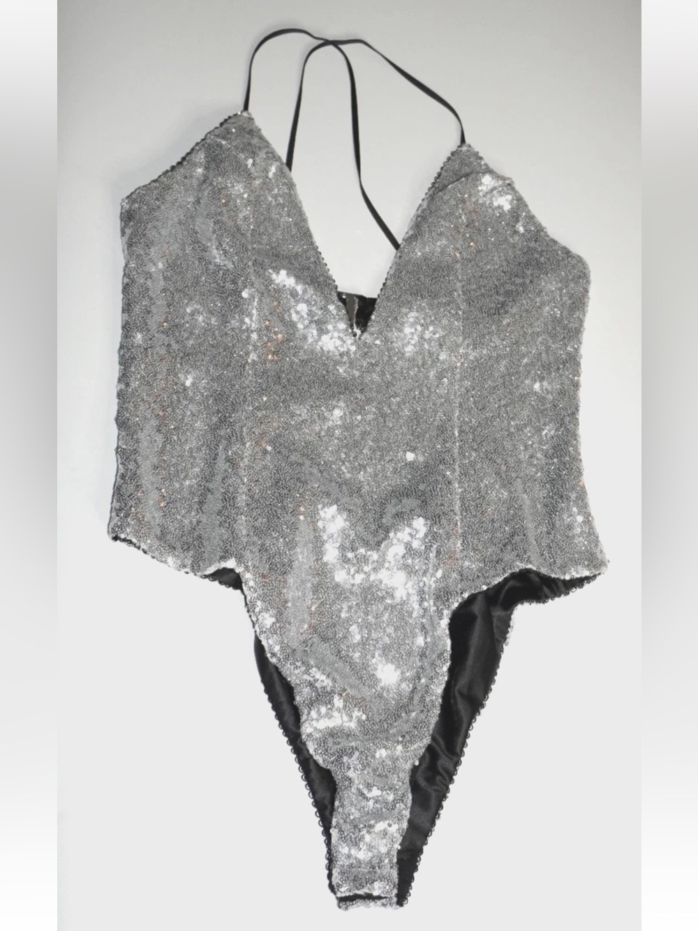 For Love & Lemons Silver Sequin Glimmer Bodysuit Size: XL New VS FLL Party Sexy